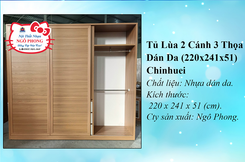 Tủ Lùa 2 Cánh 3 Thoạ Dán Da (220x241x51) Chinhuei